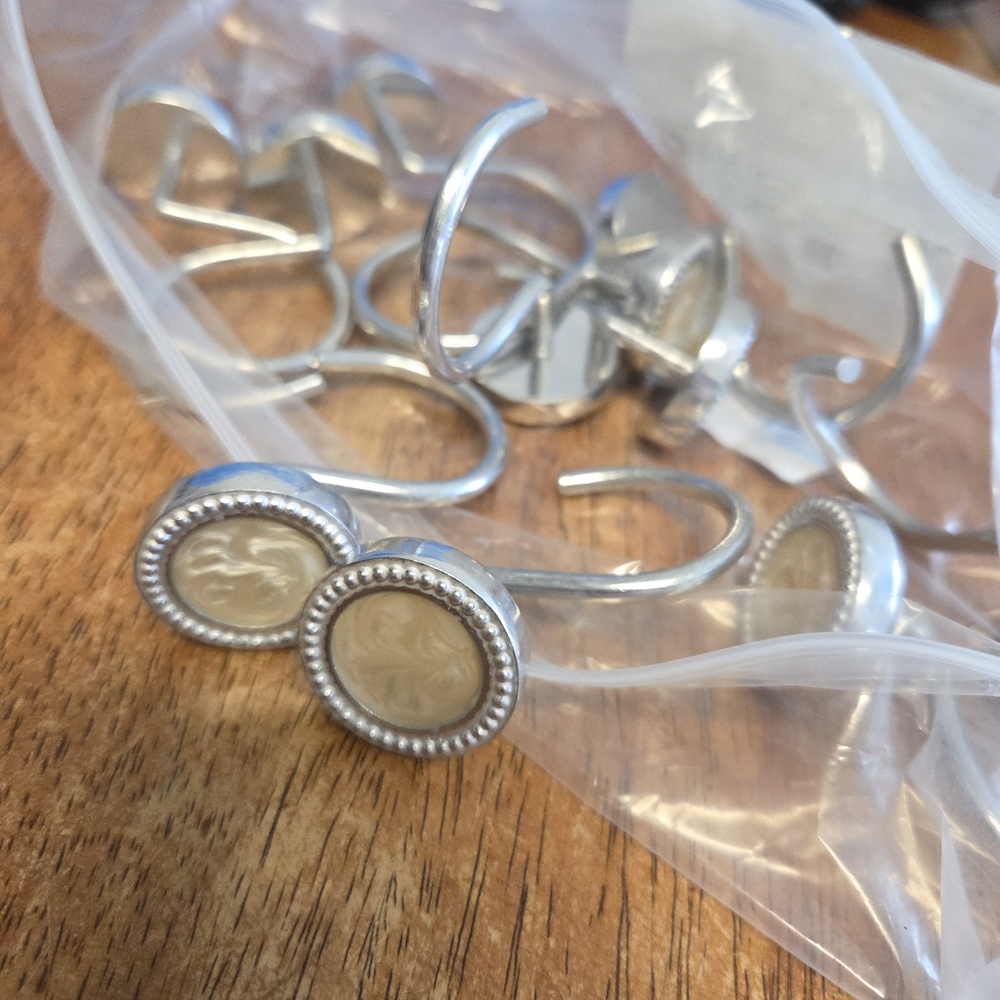 Silver and Cream Shower Curtain Hooks
